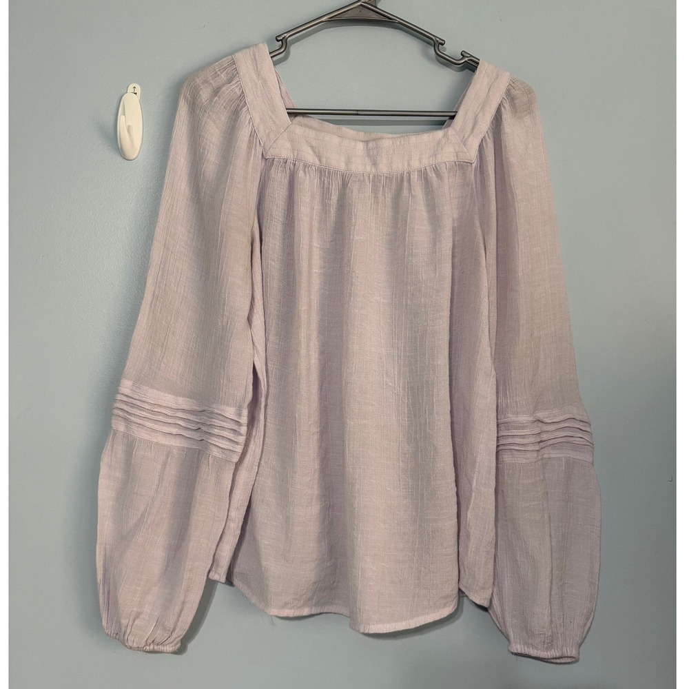 Lauren Conrad Women's M Lavender Gauze Bishop Sleeve Square Neck Blouse 1509